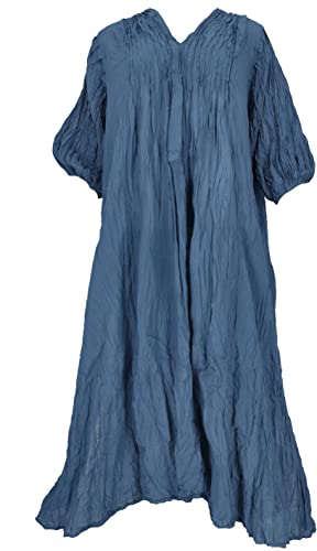 GURU SHOP Maxikleid, Luftiges Langes Sommerkleid für Starke Frauen im Crash Look, Damen, Blau, Baumwolle, Size:44 von GURU SHOP