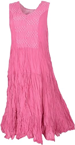 GURU SHOP Maxikleid, Luftiges Sommerkleid im Crash Look, Besticktes Strandkleid, Damen, Pink, Baumwolle, Size:40 von GURU SHOP