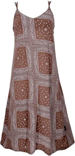 GURU SHOP Midikleid mit Patchworkdruck, Sommerkleid, Trägerkleid - Schokobraun, Damen, Synthetisch, Size:XL von GURU SHOP