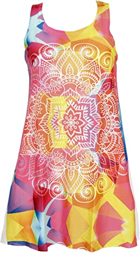 GURU SHOP Minikleid, Hippiekleid mit Psychodelischem Druck, Langes Tanktop, Damen, Modell 2, Synthetisch, Size:38 von GURU SHOP