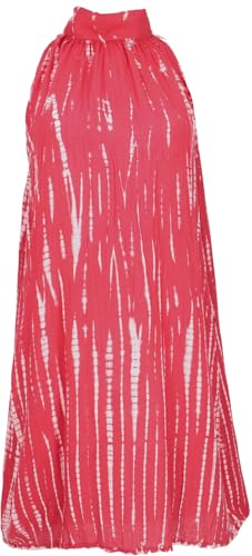 GURU SHOP Minikleid Boho Chic, Luftiges Weites High Nack Minikleid, Batikkleid - Rot, Damen, Synthetisch von GURU SHOP