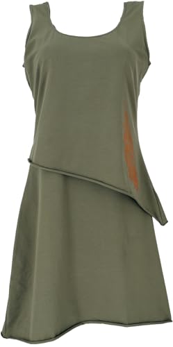 GURU SHOP Minikleid aus Bio-Baumwolle im Lagenlook, ärmelloses Boho Kleid mit Federdruck - Olive, Damen, Size:S GURU SHOP Minikleid aus Bio-Baumwolle im Lagenlook, ärmelloses Boho Kleid mit Federdruck - Olive, Damen, Size:S von GURU SHOP