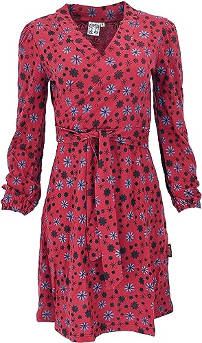 GURU SHOP Minikleid in Wickeloptik aus Bio-Baumwolle, Bedrucktes Kleid mit Langen Ärmeln, Rot, Size:M (38) von GURU SHOP