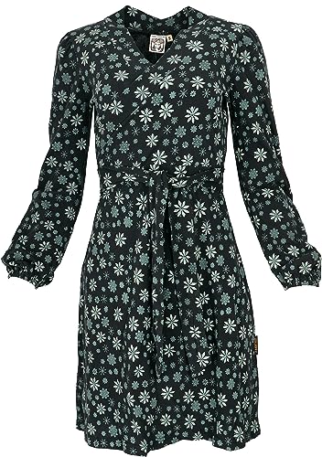 GURU SHOP Minikleid in Wickeloptik aus Bio-Baumwolle, Bedrucktes Kleid mit Langen Ärmeln, Schwarz, Size:XL (42) von GURU SHOP