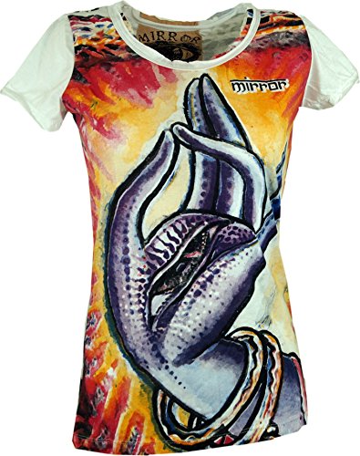 GURU SHOP Mirror T-Shirt, Buddhas Hand/Weiß, Baumwolle, Size:L (40) von GURU SHOP