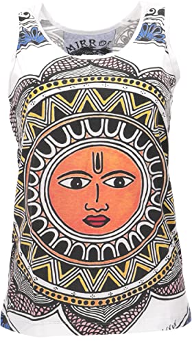 GURU SHOP Mirror Tank Top, Yoga-Top, Sonnenmandala/weiß, Baumwolle, Size:S (36) von GURU SHOP