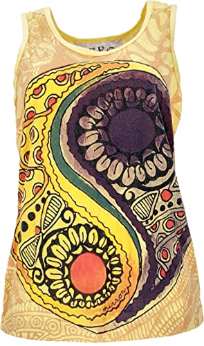 GURU SHOP Mirror Tank Top, Yoga-Top, Yin Yang/Gelb, Baumwolle, Size:L (40) von GURU SHOP