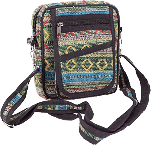 GURU SHOP Natürliche Schultertasche, Boho Ethnotasche, Kameratasche - 9, Herren/Damen, Grün, Baumwolle, Size:One Size, 20x16x4 cm, Alternative Umhängetasche, Handtasche aus Stoff von GURU SHOP