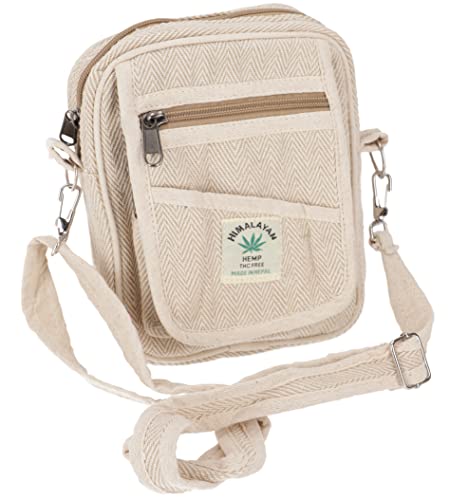 GURU SHOP Natürliche Schultertasche aus Hanf, Baumwolle, Boho Ethnotasche, Kameratasche - 1, Herren/Damen, Beige, Size:One Size, 20x16x8 cm, Alternative Umhängetasche, Handtasche aus Stoff von GURU SHOP