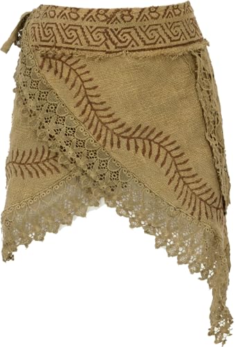 Natürlicher Goa Sommerrock, bedruckter Ethno Wickelrock mit Spitze, Hüftschmeichler - Khaki/Röcke Natürlicher Goa Sommerrock, bedruckter Ethno Wickelrock mit Spitze, Hüftschmeichler - Khaki/Röcke von GURU SHOP