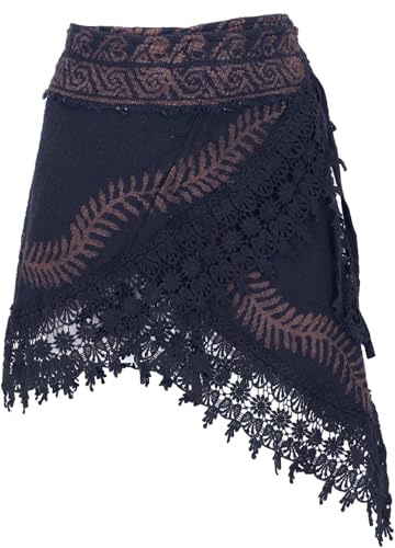 GURU SHOP Natürlicher Goa Sommerrock, Bedruckter Ethno Wickelrock mit Spitze, Hüftschmeichler - Schwarz, Damen, Baumwolle von GURU SHOP