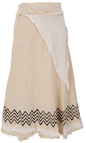 GURU SHOP Natürlicher Goa Wickelrock, Hippie Lagenrock, Rock, Damen, Beige/Bedruckt, Baumwolle, Size:One Size von GURU SHOP