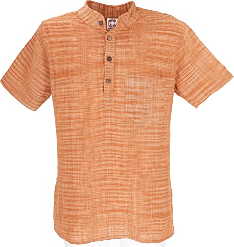 GURU SHOP Natürliches Khadihemd aus Indien, Schlupfhemd, Orange, Baumwolle, Size:M von GURU SHOP