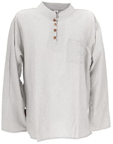 GURU SHOP Nepal Ethno Yogahemd mit Kokosknöpfen, Kurta-Hemd, Freizeithemd mit Stehkragen, Grau, Baumwolle, Size:XXL von GURU SHOP