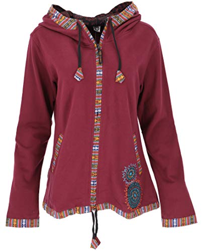 GURU SHOP Nepal Ethno Jacke, Bestickte Jacke, Bordeauxrot, Baumwolle, Size:S (36) von GURU SHOP