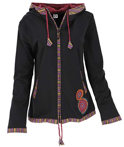 GURU SHOP Nepal Ethno Jacke, Bestickte Jacke, Schwarz/rot, Baumwolle, Size:L (40) von GURU SHOP