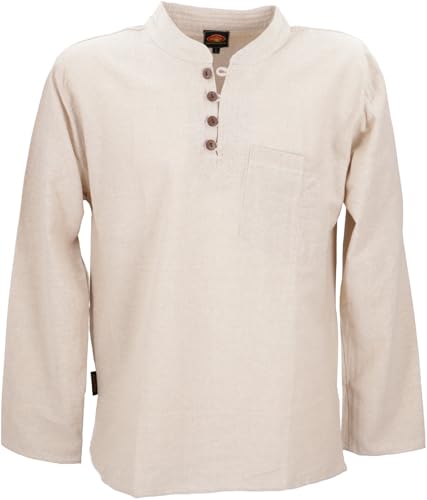 GURU SHOP Nepal Ethno Yogahemd mit Kokosknöpfen, Kurta-Hemd, Freizeithemd mit Stehkragen - Creme, Herren, Baumwolle, Size:M GURU SHOP Nepal Ethno Yogahemd mit Kokosknöpfen, Kurta-Hemd, Freizeithemd mit Stehkragen - Creme, Herren, Baumwolle, Size:M von GURU SHOP