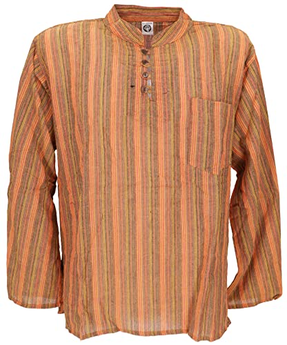 GURU SHOP Nepal Fischerhemd, Gestreiftes Goa Hippie Hemd, Yogahemd, Orange, Baumwolle, Size:44 von GURU SHOP