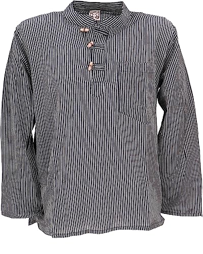 GURU SHOP Nepal Fischerhemd, Gestreiftes Goa Hippie Hemd, Yogahemd - Schwarz/grau, Herren, Baumwolle, Size:M GURU SHOP Nepal Fischerhemd, Gestreiftes Goa Hippie Hemd, Yogahemd - Schwarz/grau, Herren, Baumwolle, Size:M von GURU SHOP