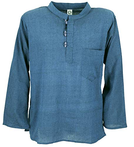GURU SHOP Nepal Fischerhemd, Goa Hippie Hemd, Yogahemd, Freizeithemd, Türkisblau, Baumwolle, Size:L, Hemden Alternative Bekleidung von GURU SHOP