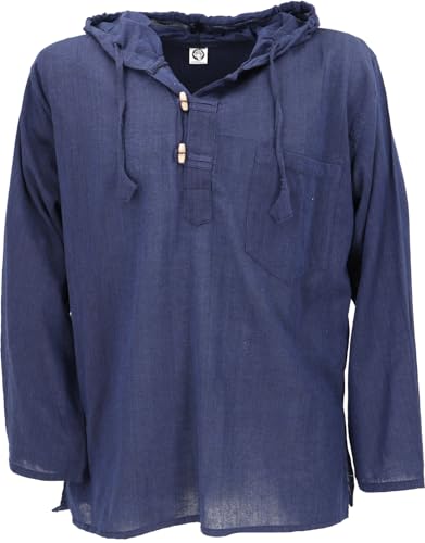 GURU SHOP Nepal Hemd, Goa Hippie Sweatshirt, Yogashirt, Schlupfhemd mit Kapuze - Blau, Herren, Baumwolle, Size:L GURU SHOP Nepal Hemd, Goa Hippie Sweatshirt, Yogashirt, Schlupfhemd mit Kapuze - Blau, Herren, Baumwolle, Size:L von GURU SHOP
