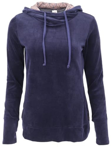 GURU SHOP Nicki-Kapuzenpullover, Weicher Hoodie, Boho Samt Sweatshirt - Dunkelblau, Damen, Baumwolle, Size:XL von GURU SHOP