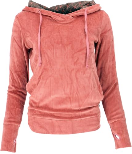 GURU SHOP Nicki-Kapuzenpullover, Weicher Hoodie, Boho Samt Sweatshirt - Apricot, Damen, Baumwolle, Size:M von GURU SHOP