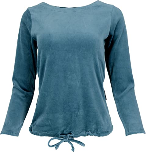 GURU SHOP Nicki-Pullover, Weiches Samtshirt, Langarmshirt, Blau, Synthetisch, Size:L (40) von GURU SHOP