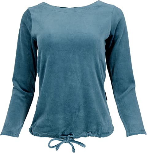 GURU SHOP Nicki-Pullover, Weiches Samtshirt, Langarmshirt, Blau, Synthetisch, Size:M (38) von GURU SHOP