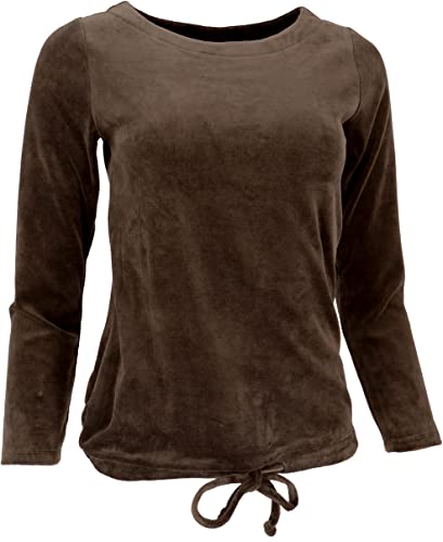 GURU SHOP Nicki-Pullover, Weiches Samtshirt, Langarmshirt, Schokobraun, Synthetisch, Size:S (36) von GURU SHOP