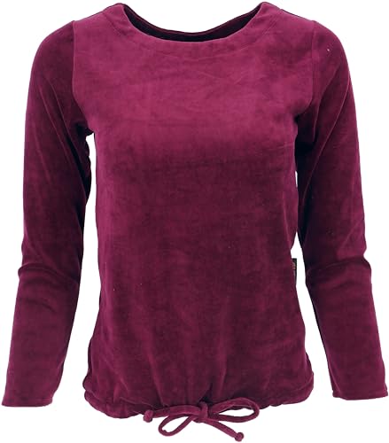 GURU SHOP Nicki-Pullover, Weiches Samtshirt, Langarmshirt, Weinrot, Synthetisch, Size:L (40) von GURU SHOP