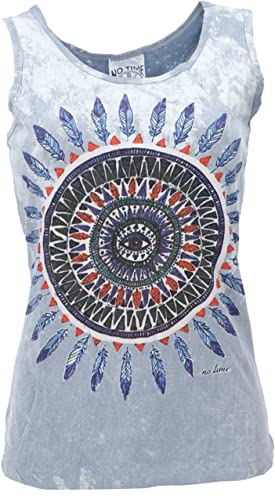 GURU SHOP No Time Tank Top, Yoga-Top, Federmandala/taubenblau, Baumwolle, Size:M (38) von GURU SHOP