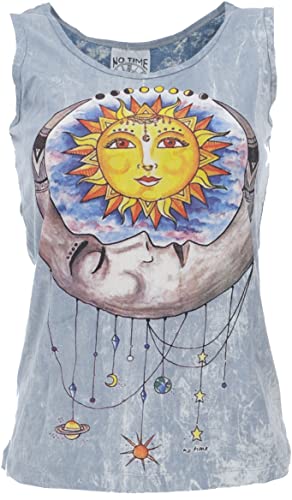 GURU SHOP No Time Tank Top, Yoga-Top, Traumfänger Sonne/taubenblau, Baumwolle, Size:M (38) von GURU SHOP