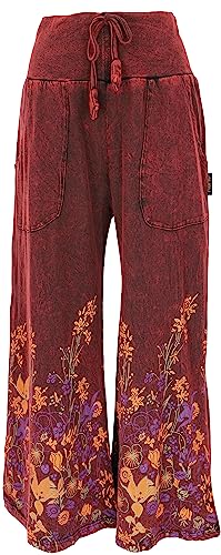 GURU SHOP Palazzohose, Baumwollhose, Hippiehose mit Blüten, Schlaghose, Weinrot, Baumwolle, Size:M (40) von GURU SHOP