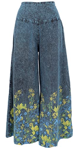GURU SHOP Palazzohose, Baumwollhose, Hosenrock mit Blüten, Blau/gelb, Baumwolle, Size:M/L (40) von GURU SHOP