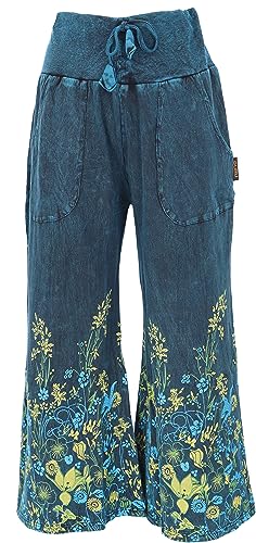 GURU SHOP Palazzohose, Baumwollhose, Hosenrock mit Blüten, Schlaghose, Blau, Baumwolle, Size:L (42) von GURU SHOP