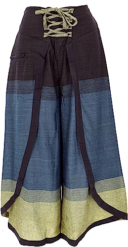 GURU SHOP Palazzohose, Hosenrock, Orienthose, Sommerhose, Petrol/Lemon, Baumwolle, Size:M (38) von GURU SHOP