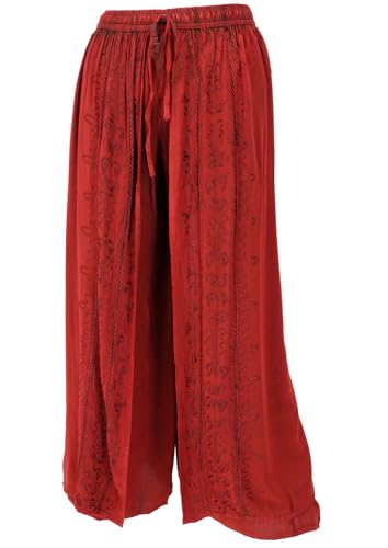 GURU SHOP Palazzohose, Langer Boho Hosenrock, Orienthose, Bestickte Sommerhose - Rot, Damen, Synthetisch von GURU SHOP
