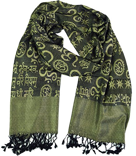 GURU SHOP Pashmina Viskose Schal/Stola mit OM Muster, Herren/Damen, Grün, Synthetisch, Size:One Size, 180x70 cm von GURU SHOP