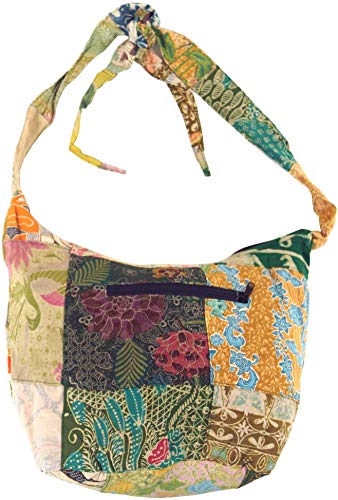 GURU SHOP Patchwork Batik Beutel, Sadhu Bag, Hippie Tasche, Schulterbeutel - Grün, Herren/Damen, Baumwolle, Size:One Size, 25x35x5 cm, Alternative Umhängetasche, Handtasche aus Stoff von GURU SHOP