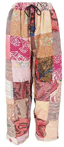 GURU SHOP Unikat Patchwork Hose Bali, Baumwollhose, Flieder, Baumwolle, Size:L (40) von GURU SHOP