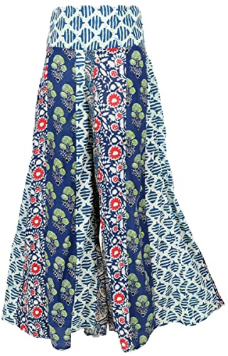 GURU SHOP Patchwork Palazzohose, Hippie Chic Schlaghose, Hosenrock, Damen, Blau, Baumwolle, Size:40 von GURU SHOP