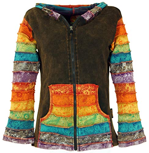 GURU SHOP Patchwork Stonewash Regenbogen Jacke Zipfelkapuze, Goa Jacke, Modell 5, Baumwolle, Size:M/L (40) von GURU SHOP