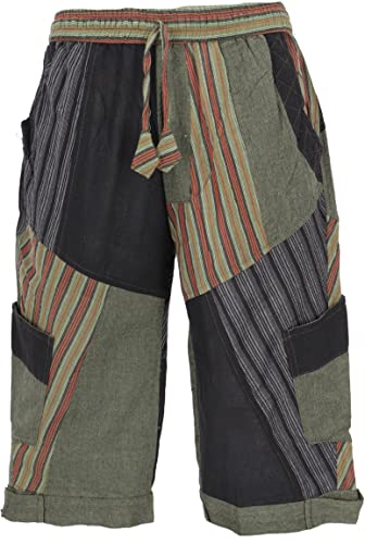 GURU SHOP Patchwork Yogahose, Goa Hose, Goa Shorts, Schwarz/grün, Baumwolle, Size:L (50) von GURU SHOP