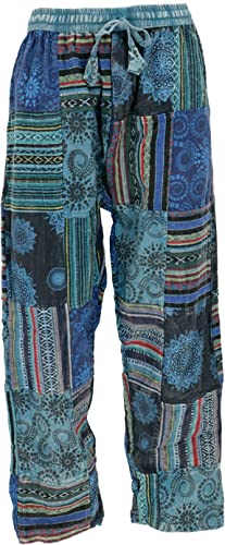 GURU SHOP Patchwork Yogahose, Goa Hose, Loose fit Hose, Blau, Baumwolle, Size:L (50) von GURU SHOP