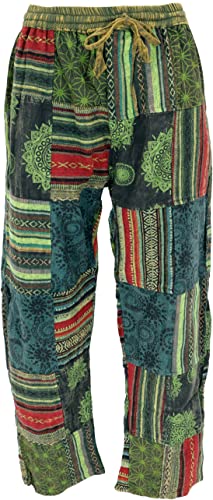 GURU SHOP Patchwork Yogahose, Goa Hose, Loose fit Hose, Grün, Baumwolle, Size:M (48) von GURU SHOP