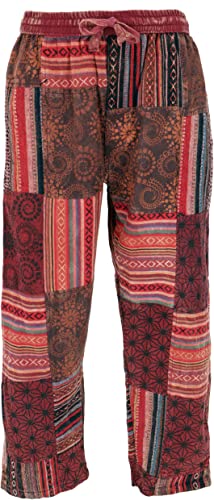 GURU SHOP Patchwork Yogahose, Goa Hose, Loose fit Hose, Weinrot, Baumwolle, Size:L (50) von GURU SHOP