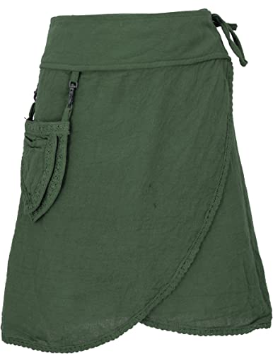 GURU SHOP Pixi Festival Minirock, Natürlicher Ethno Wickelrock mit Tasche, Spitze, Damen, Grün, Baumwolle, Size:38 von GURU SHOP