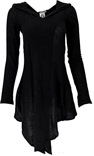 GURU SHOP Pixikleid im Wickellook mit Kapuze, Feinstrick Elfen Pullover, Schwarz, Baumwolle, Size:M/L (38) von GURU SHOP