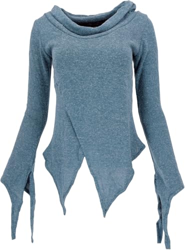 GURU SHOP Pixishirt mit Schalkragen Baumwollstrick Pullover - Taubenblau, Damen, Size:S/M von GURU SHOP